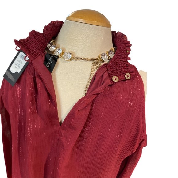 ZOE BY RACHEL ZOE Cold Shoulder Top Size Small Sangria Colour Shimmery - Picture 11 of 13